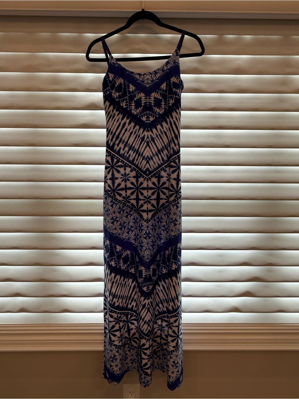 VENUS Navy and White Patterned Spaghetti Strap Maxi Dress